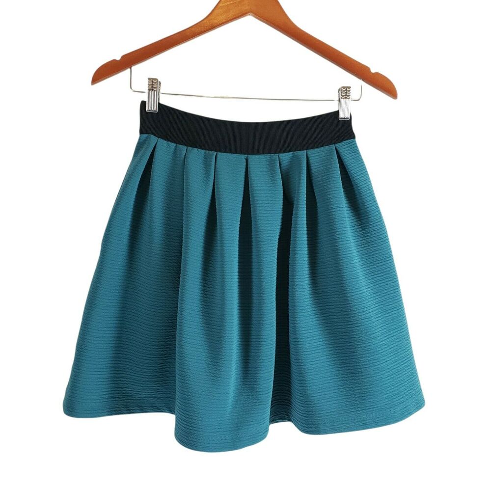 LC Lauren Conrad Women Casual Teal Gathered Skirt Sz Small Elastic Waist Pockets